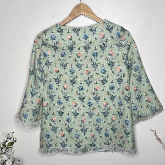 TUCKERNUCK Tapestry Floral Fringe Blouse Mint Green Sz XXS {3Y3} - Picture 3 of 5
